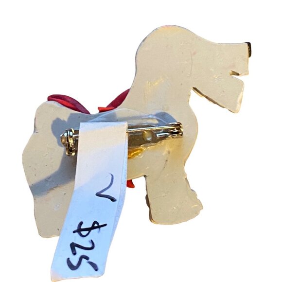 Vintage Dog Brooch With Red Bow - Adorable Canine Accessory For Your Favorite Ou - Picture 3 of 4